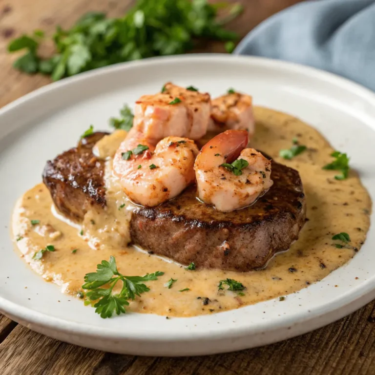 Steak mit Cremiger Cajun-Garnelen-Sauce – Saftiges Steak mit würziger Garnelen-Sauce