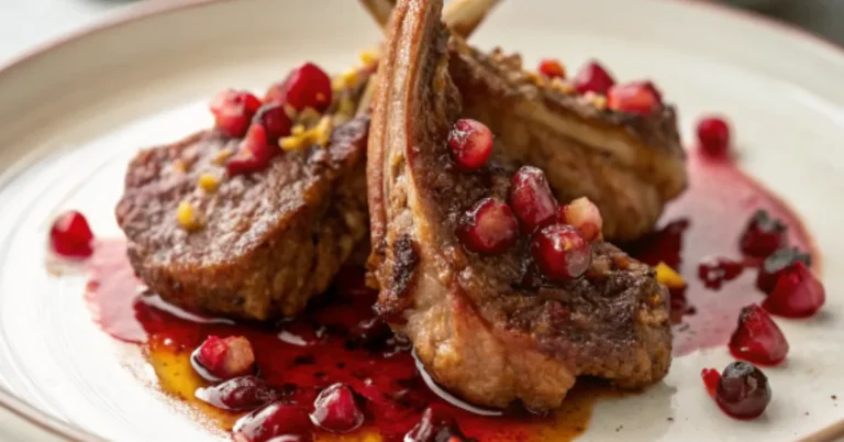 Genieße diese Eleganten Granatapfel-Lammkoteletts, perfekt zubereitet für besondere Anlässe. Eine exquisite Kombination aus zartem Lamm und fruchtigem Granatapfel