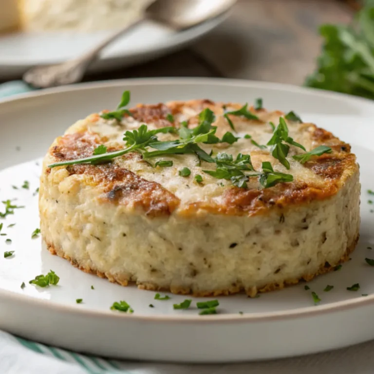 Nahaufnahme von Hüttenkäsetaler Low Carb auf weißem Teller, natürlich beleuchtet und serviert auf einem Holztisch