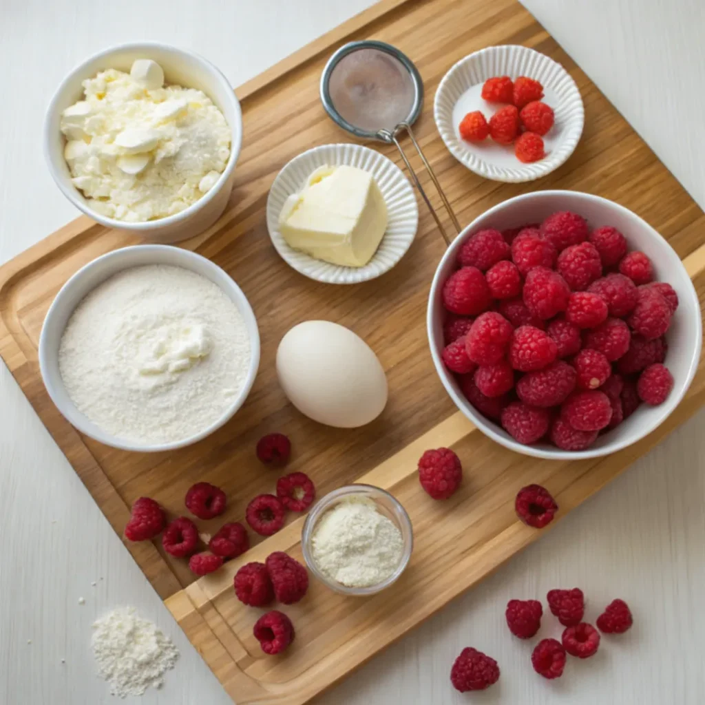 Die frischen Zutaten für die Himbeer-Mascarpone-Bûche – Ein köstliches Rezept für festliche Anlässe