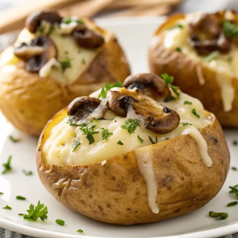 Vegetarische Kartoffeltaschen gefüllt mit Frischkäse und Champignons, serviert mit frischem Salat und Dip
