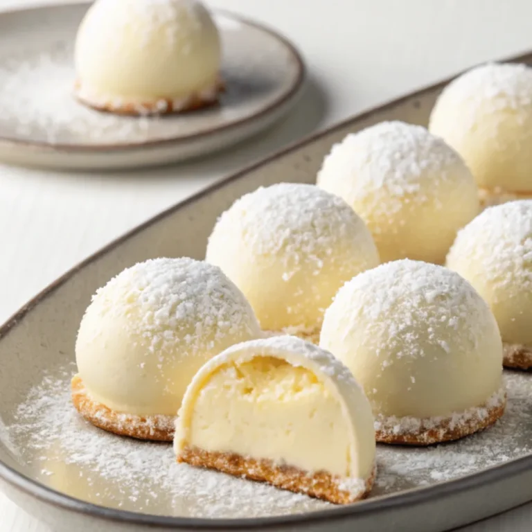 Käsekuchen-Kugeln auf einem Holzbrett, mit weißer Schokolade, Kokos und Kakao überzogen