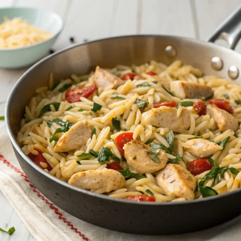 Schnelle Cremige Orzo-Pfanne mit Hähnchen – In nur 30 Minuten fertig