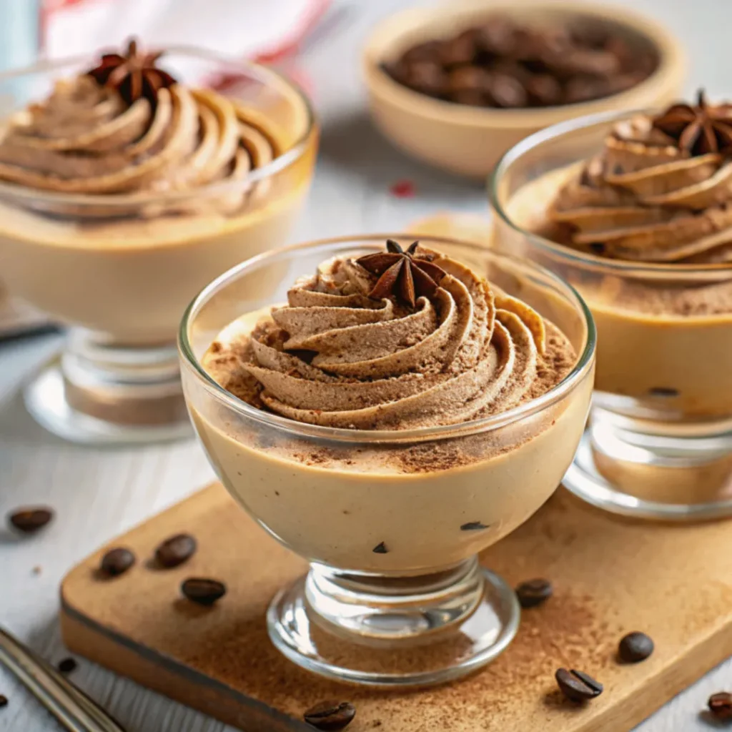 Cremiges Kaffeecreme Dessert im Glas mit Sahnetopping und Kakaopulver – einfaches Kaffeecreme Rezept