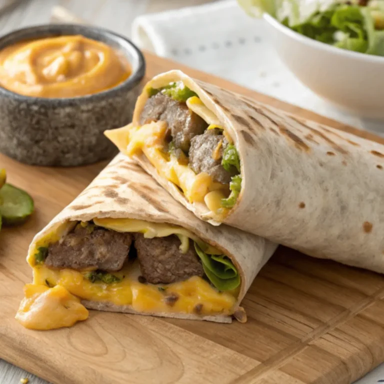 Saftiger Big Mac Wrap mit Rinderhack, Cheddar, Salat, Gurken und Big-Mac-Soße in einer Tortilla
