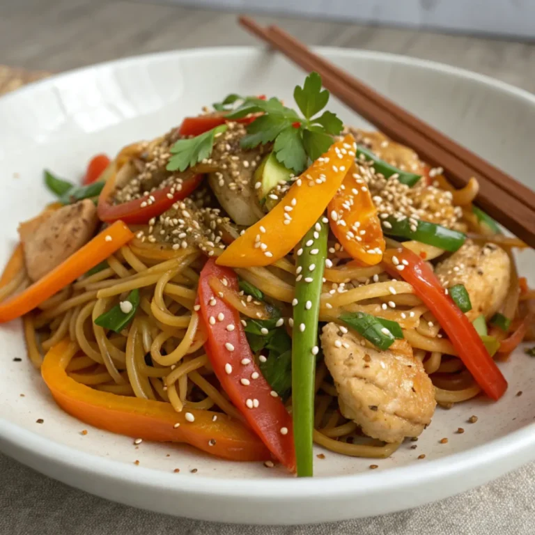 Leckere Goreng-Nudeln mit Gemüse, Ei und Sesam – asiatisches Rezept