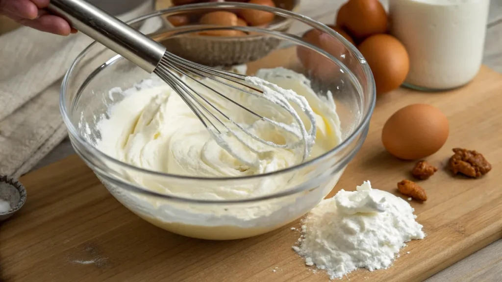 Sahne und Mascarpone werden in einer Schüssel cremig gerührt