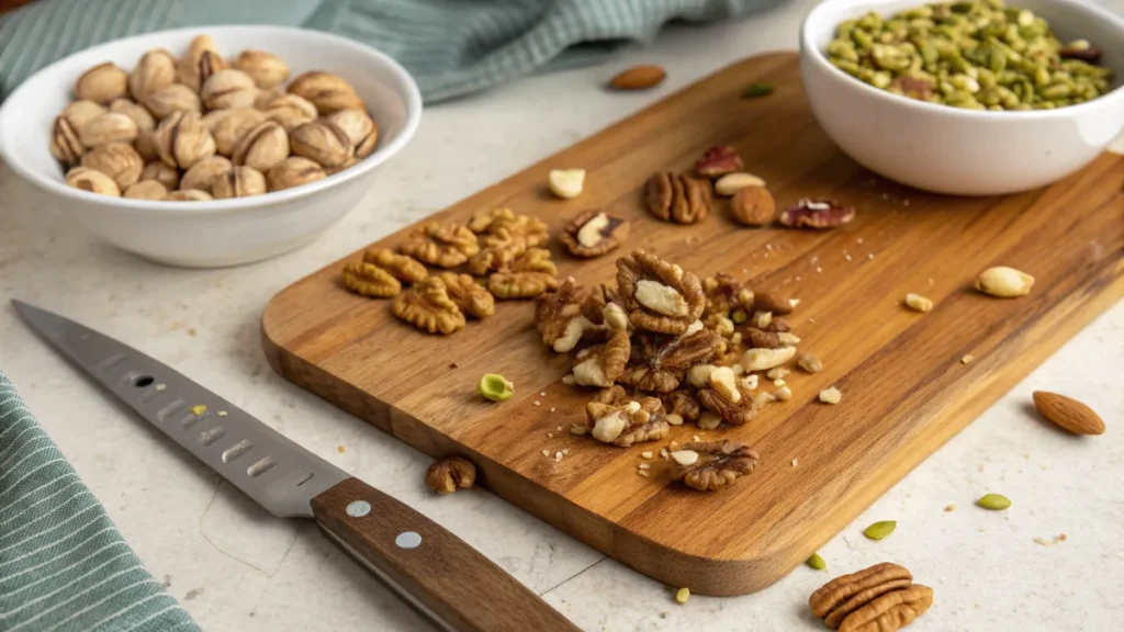 Nüsse hacken für das Baklava Rezept