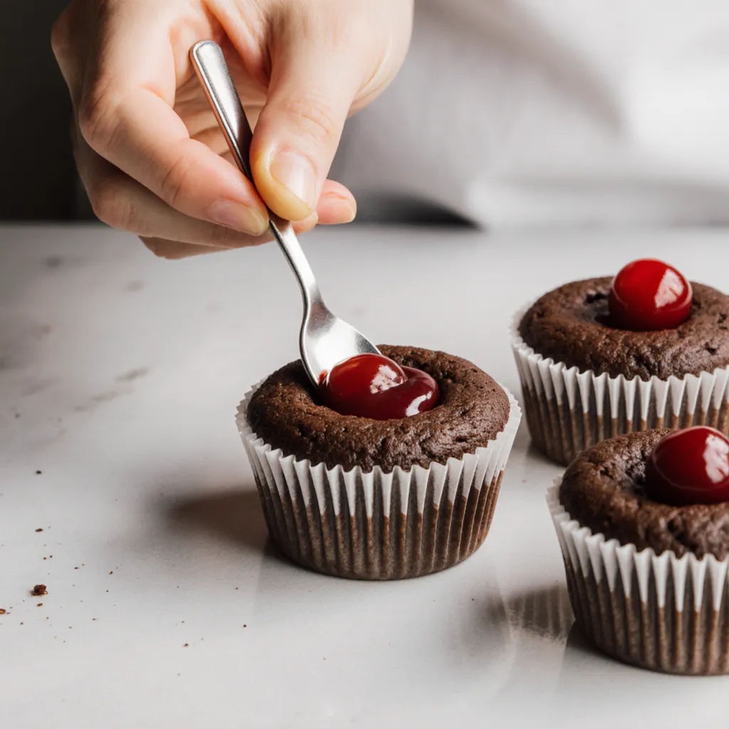 Schwarzwälder Kirsch Cupcakes mit Kirschfüllung füllen