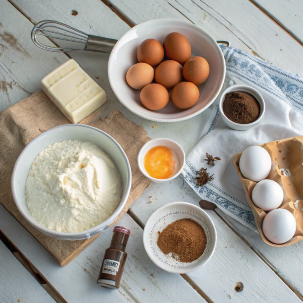 Alle benötigten Zutaten für den beliebten Kinder Milch Sandwich Kuchen auf einen Blick