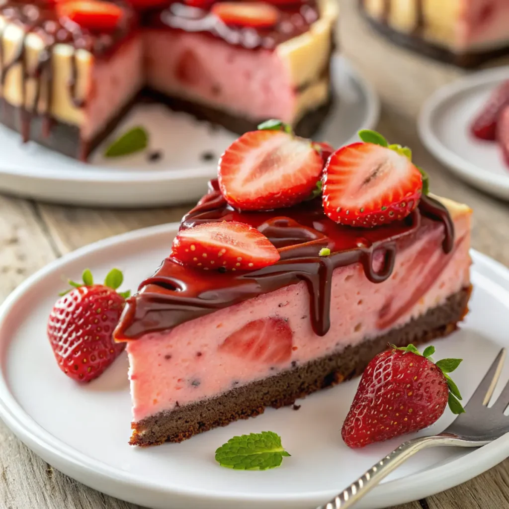Erdbeer Schoko Käsekuchen – Cremiger Käsekuchen mit Erdbeeren und Schokolade
