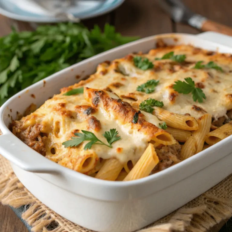 Gyros-Nudelauflauf in Metaxasoße frisch gebacken, cremig und mit Käse überbacken