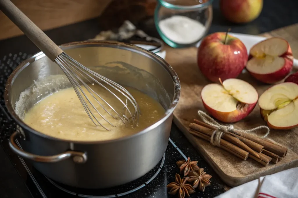 Apfelwein wird zu einer cremigen Füllung aufgekocht – für die Herbstliche Apfelweintorte