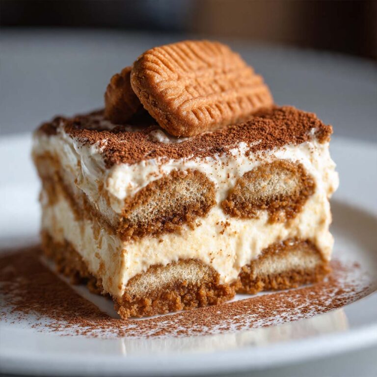 Biscoff Tiramisu mit Mascarpone und Lotus Keksen in einer Glasschale serviert