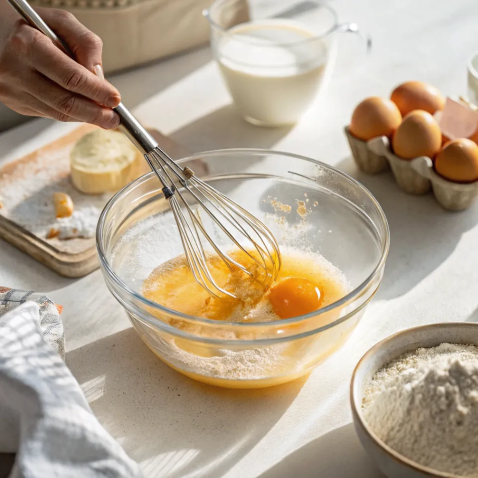 Biskuitteig zubereiten für Bienenstich-Biskuitrolle