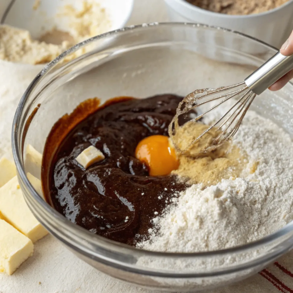 Brownie-Teig für Himbeer-Brownie-Cheesecake zubereiten