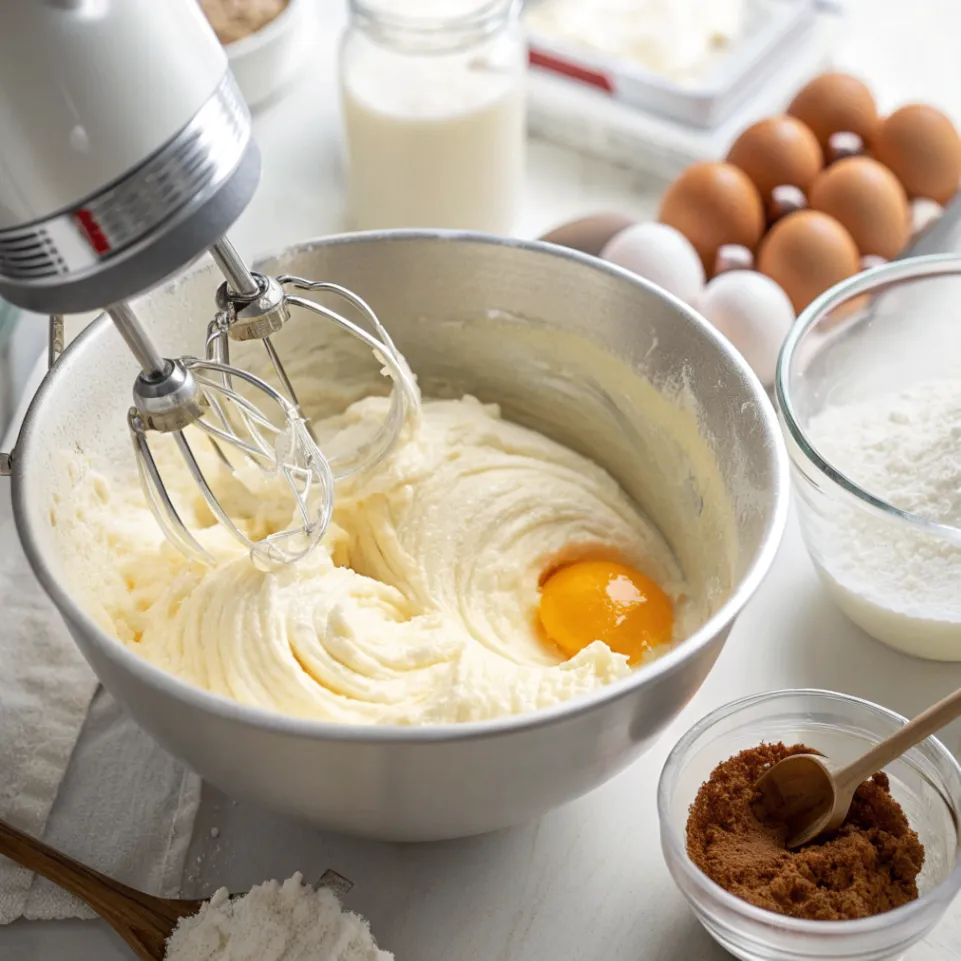 Frischkäsemasse für Cremiger Zimtschnecken-Käsekuchen zubereiten
