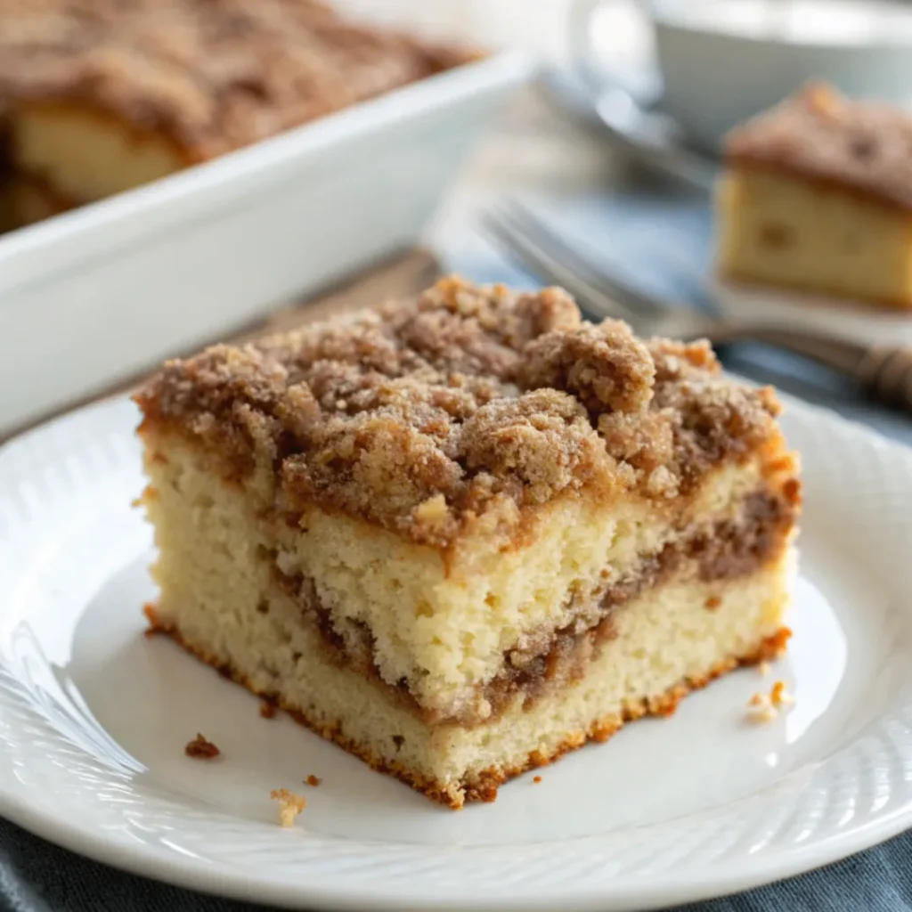 Klassischer Zimt-Streusel-Kaffeekuchen auf rustikalem Holztisch – Saftig und aromatisch