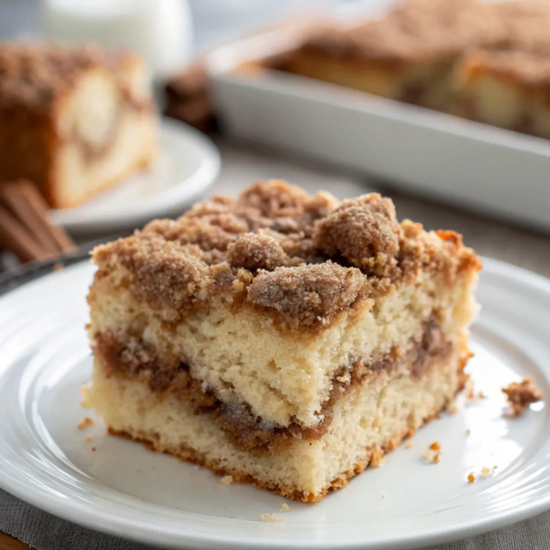Klassischer Zimt-Streusel-Kaffeekuchen auf rustikalem Holztisch – Saftig und aromatisch