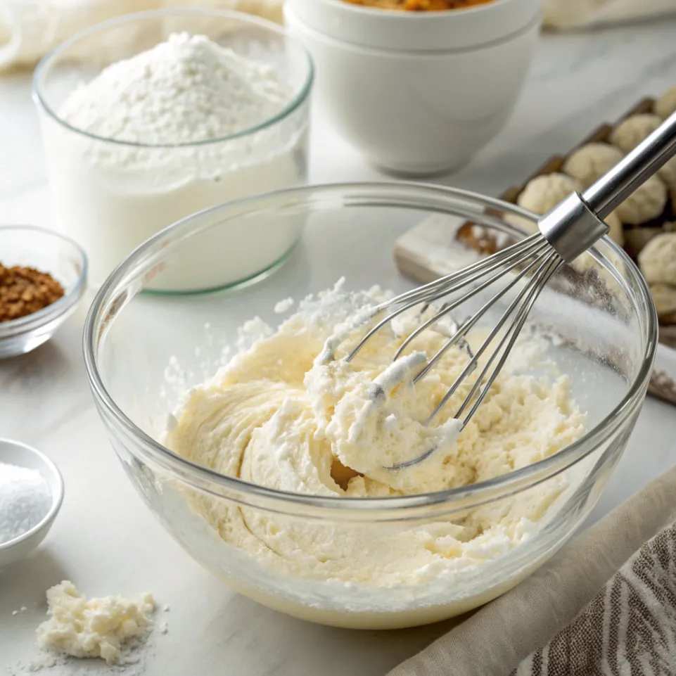 Kokosmilch und Frischkäse werden zu einer cremigen Kokosfüllung verrührt.