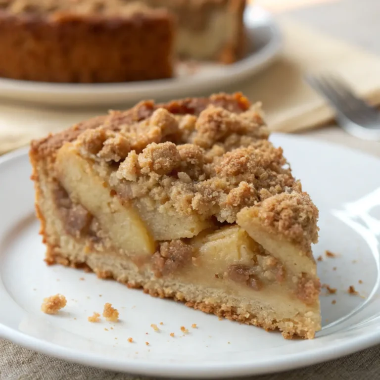 Saftiger Apfel Zimt Crumble Kuchen mit knuspriger Streuseldecke auf einem Holzbrett