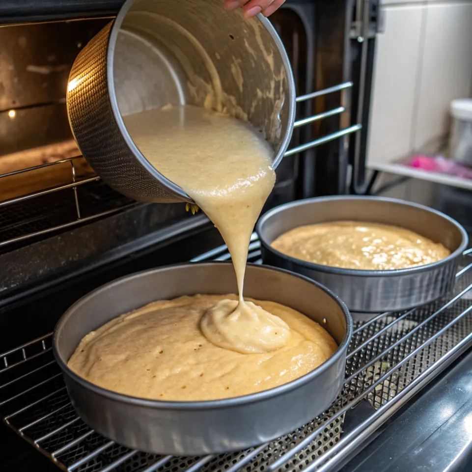 Teig für Supersaftiger Zimtkuchen wird in Backform gegossen