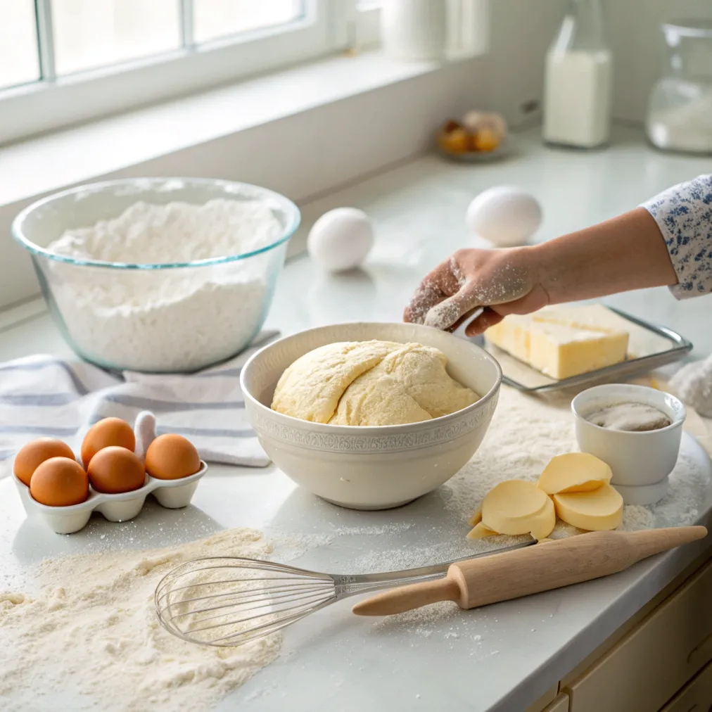 Zubereitung des Hefeteigs für Cremiger Zimtschnecken-Käsekuchen