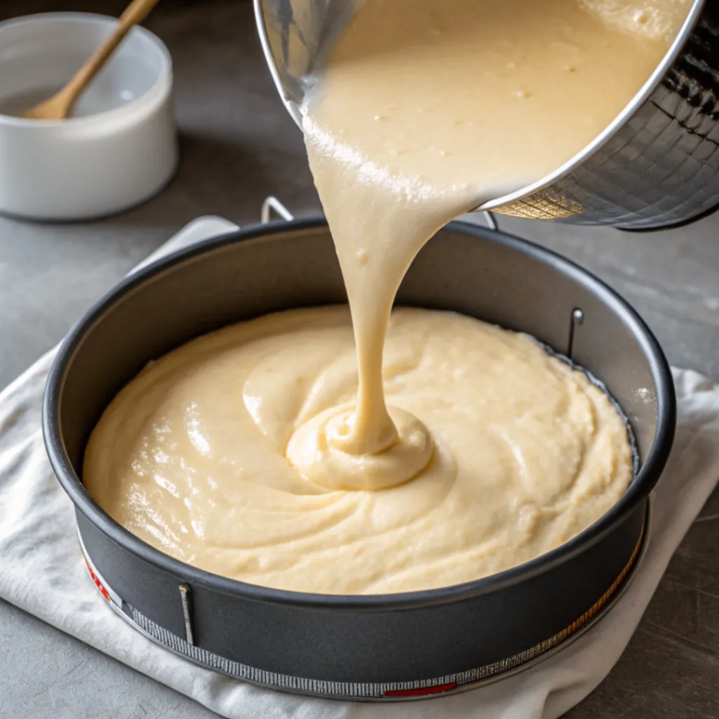 Teig für Klassischer Zimt-Streusel-Kaffeekuchen gleichmäßig in die Springform füllen