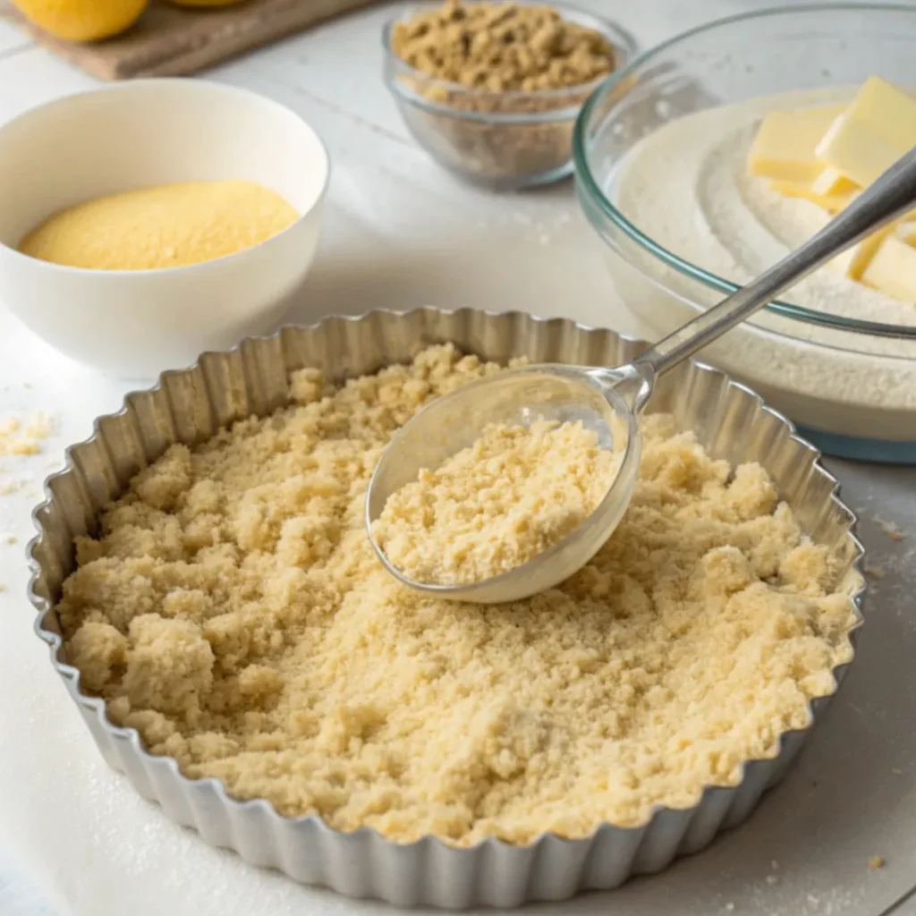 Löffelbiskuit-Boden mit Butter in einer Springform für Schokomousse Torte