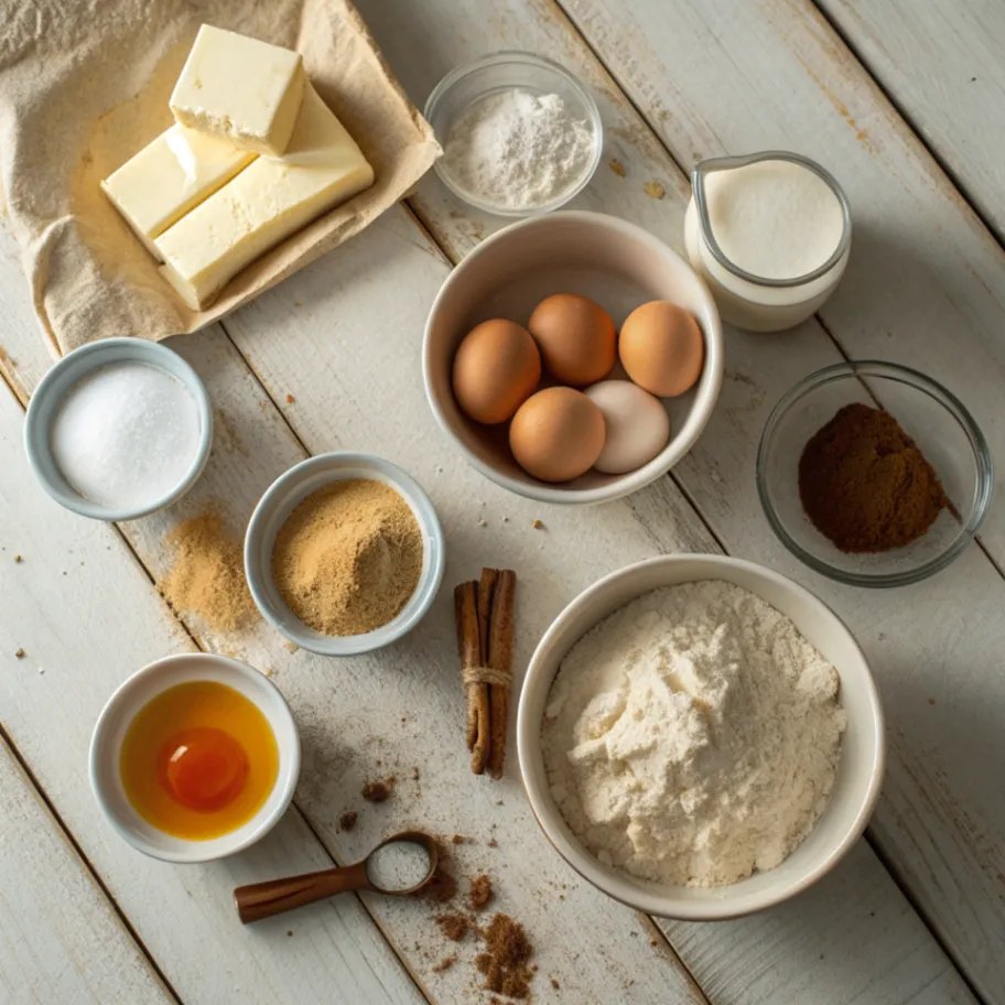 Zutaten für Supersaftiger Zimtkuchen mit Butter, Mehl, Eiern, Zimt und Joghurt