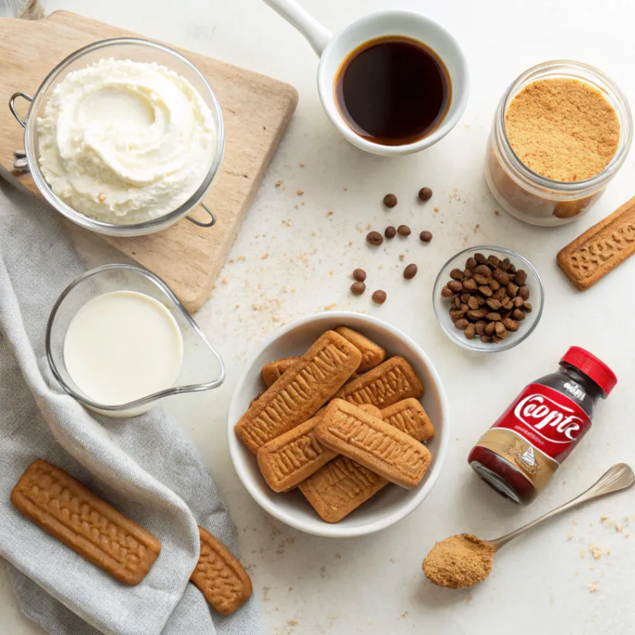 Biscoff Tiramisu Zutaten – Mascarpone, Biscoff Kekse und Espresso