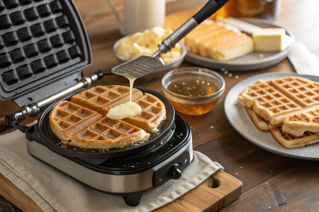 Bereite dein Waffeleisen vor, um die perfekten Belgische Waffeln zu backen, indem du es leicht einfettest