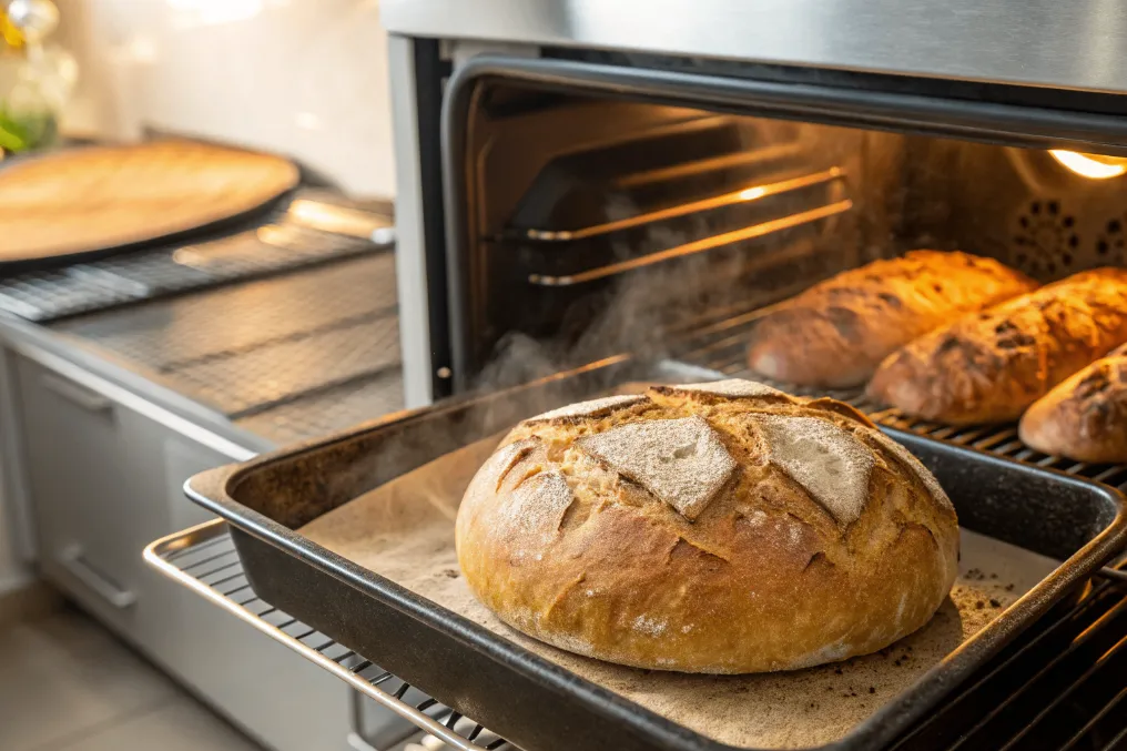 Dinkelbrot im Ofen mit goldbrauner Kruste