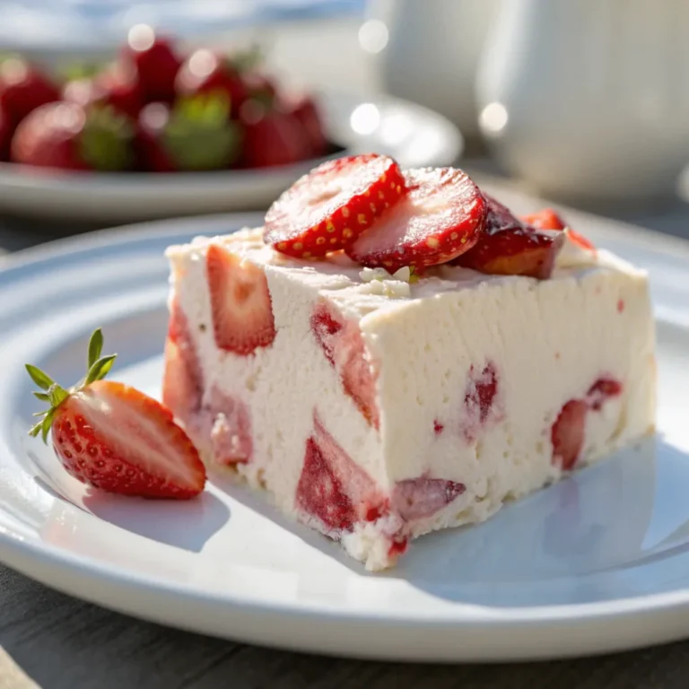 Einfaches Erdbeer-Parfait ohne Ei in Gläsern mit frischen Erdbeeren und Minze serviert