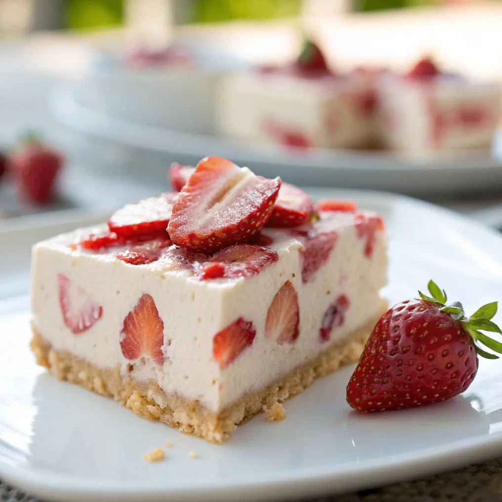 Einfaches Erdbeer-Parfait ohne Ei in Gläsern mit frischen Erdbeeren und Minze serviert