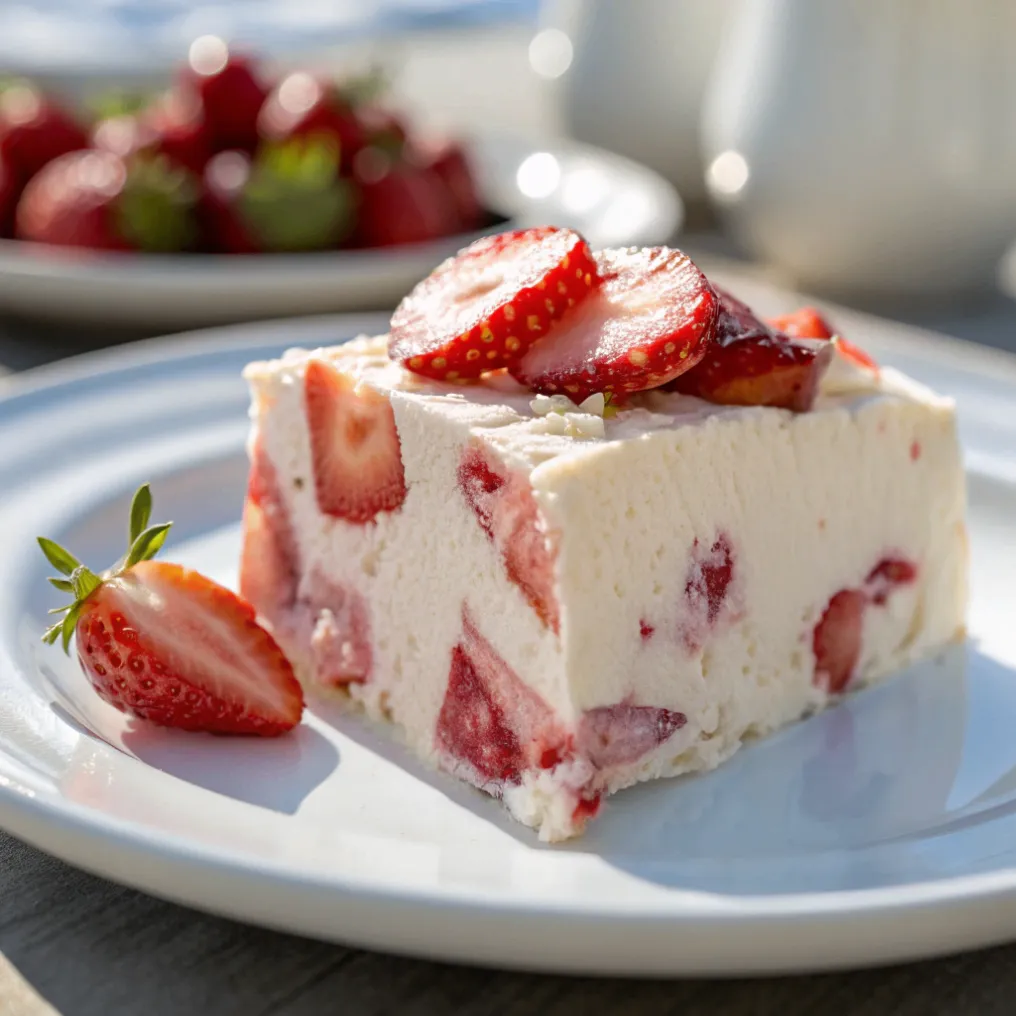 Einfaches Erdbeer-Parfait ohne Ei in Gläsern mit frischen Erdbeeren und Minze serviert