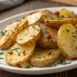 Rohe Kartoffeln zu knusprigen Kartoffelscheiben im Backofen, goldbraun und aromatisch