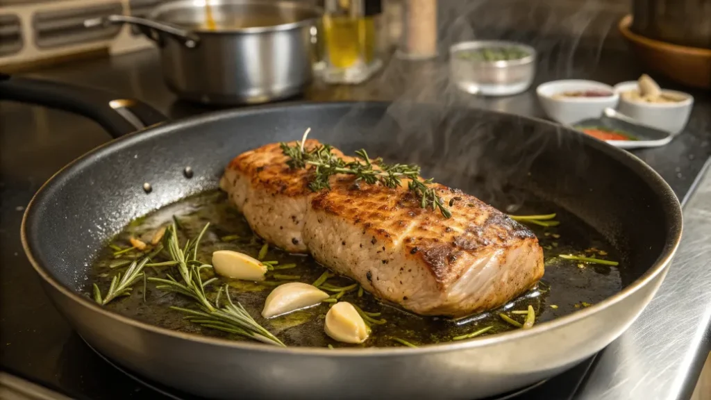 Das Hinzufügen frischer Kräuter und Knoblauch verleiht dem Schweinefilet einen mediterranen Duft und intensiven Geschmack.