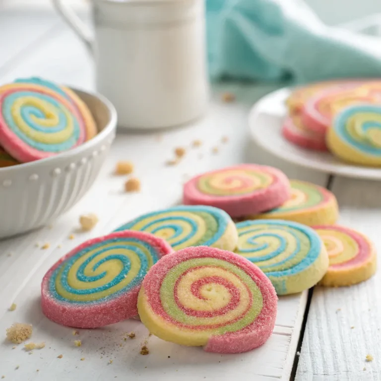 Magische Spiralkekse mit bunten Spiralmustern auf hellem Tisch frisch gebacken