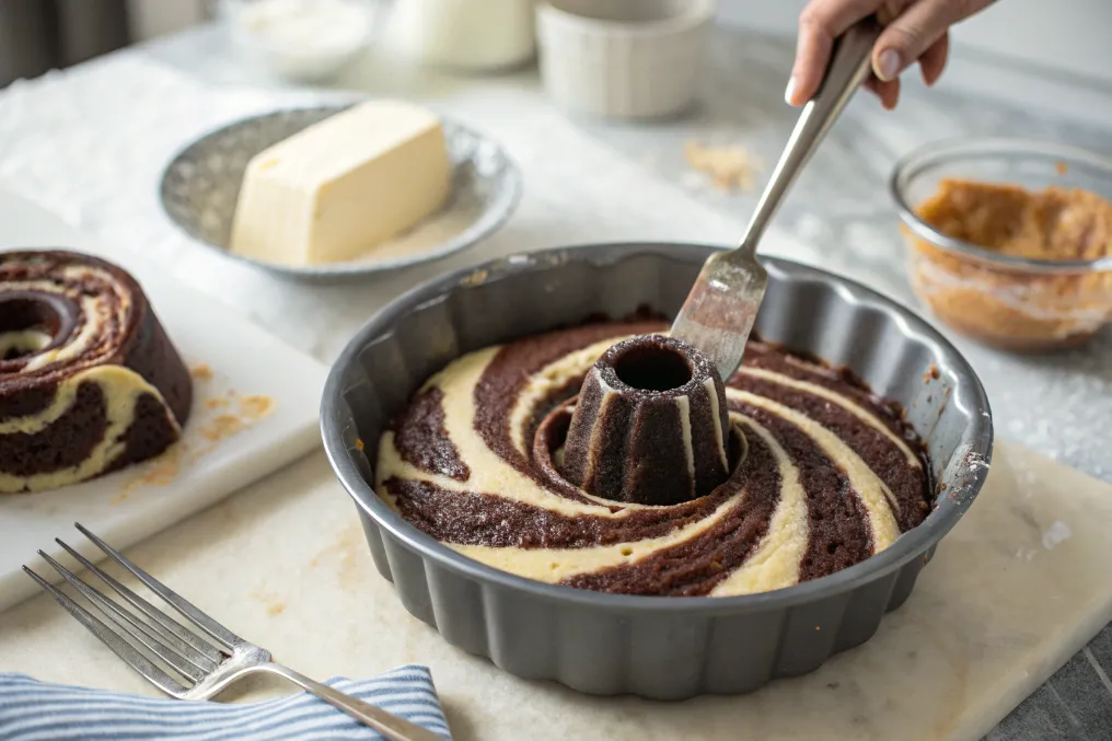 Schritt-für-Schritt Marmorierung des Marmorkuchens mit Öl für ein perfektes Muster / Schritt-für-Schritt Marmorierung des Marmorkuchens mit Öl für ein perfektes Muster