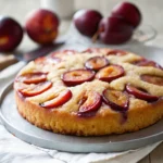 Frisch gebackener Pflaumenkuchen mit Quark-Öl-Teig mit saftigen Pflaumen auf goldgelbem Teig