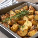 Knusprige schnelle Rosmarinkartoffeln vom Blech mit frischem Rosmarin und Olivenöl – einfaches Ofenrezept