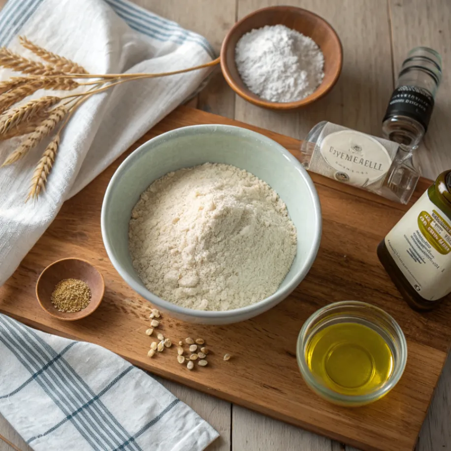 Zutaten für Dinkelbrot mit Trockenhefe: Dinkelmehl, Trockenhefe, Salz, Honig, Wasser und Olivenöl