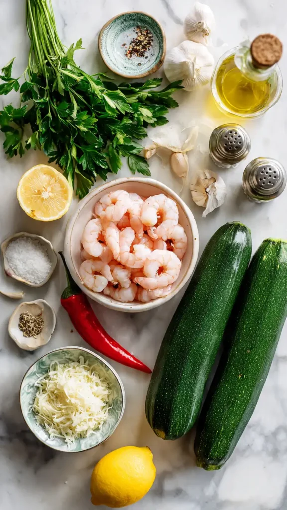 Zutaten für Zucchini-Nudeln mit Garnelen - Gesundes Low Carb Rezept